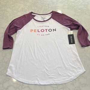 NWT Peloton Baseball Tee 3/4 Sleeve White Purple Size Medium